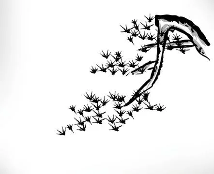 Ink painting pine tree Illustrazione stock