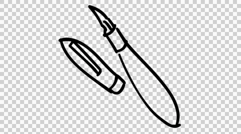 Ink Pen with cap off line drawing illustration animation trasnparent background  Stock Footage 43795662