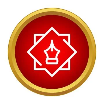 Ink pen nib icon inside gold bordered red circle Illustrazione stock