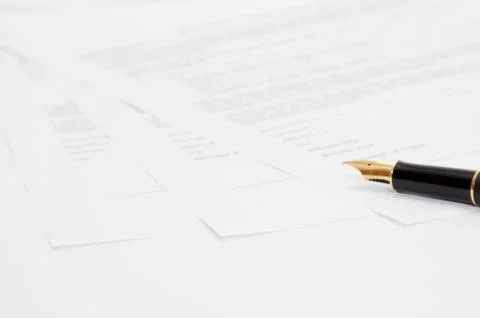 Ink pen with three papers Stock Photos