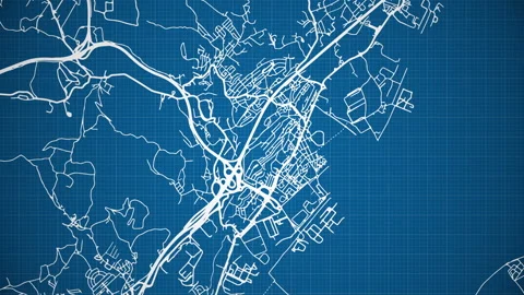Ink reveal of Alverca do Ribatejo city, Portugal, grid map. Stock Footage 345276181
