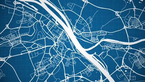 Ink reveal of Mainz (Määnz, Meenz) city, Germany, grid map. Stock Footage 346068697