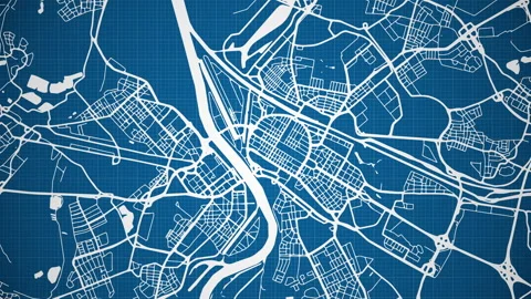Ink reveal of Mannheim (Mannem, Monnem) city, Germany, grid map. Stock Footage 345846224