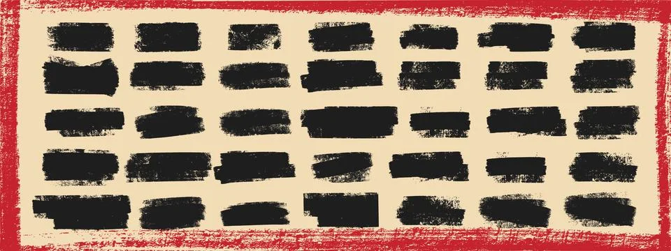 Ink roller stroke texture collection. Rough black brayer rectangles with di.. イラスト素材