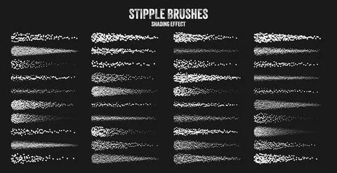 Ink scatter brush, stipple drawing and texturing. Fading gradient. Stippling 스톡 일러스트