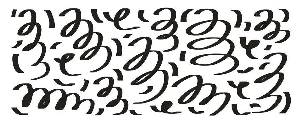 Ink scribble wavy shapes. Squiggle hand drawn confetti oriental set. Vector Stock Illustration