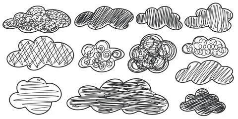 Ink set clouds doodle sketch style Ilustración de archivo