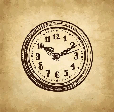 Ink sketch of clock dial face. Illustrazione stock
