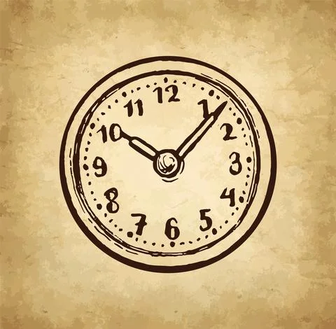 Ink sketch of clock dial face. Illustrazione stock