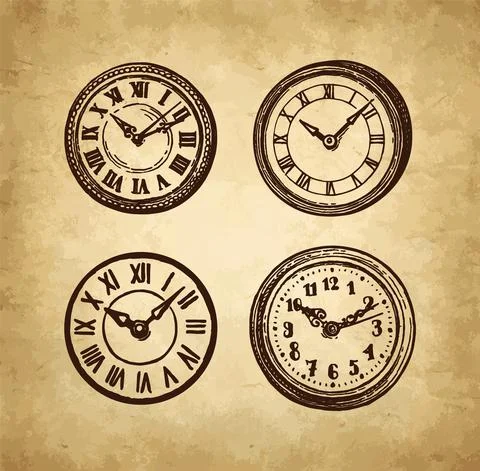 Ink sketch of clock dial faces. Stock-Illustration