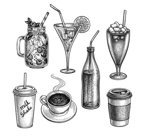 Ink sketch of drinks. Stock Illustration