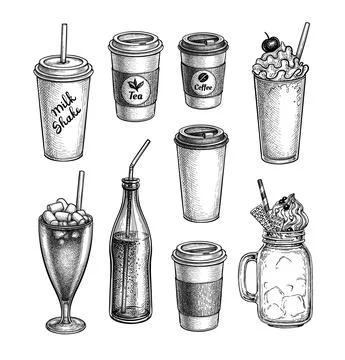 Ink sketch of drinks. Stock Illustration