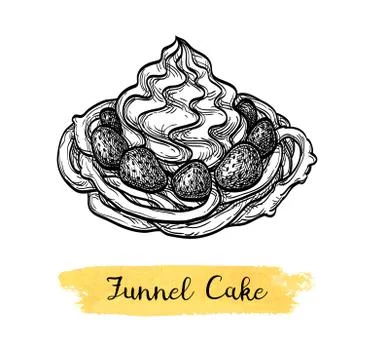 Ink sketch of funnel cake. Stock Illustration