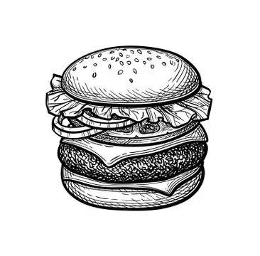 Ink sketch of hamburger. Stock Illustration