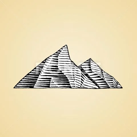 Ink Sketch of Mountains with White Fill Stock Illustration