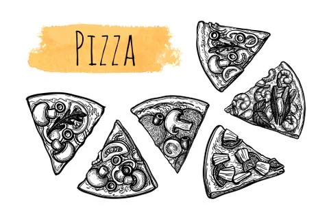 Ink sketch of pizza. Stock Illustration