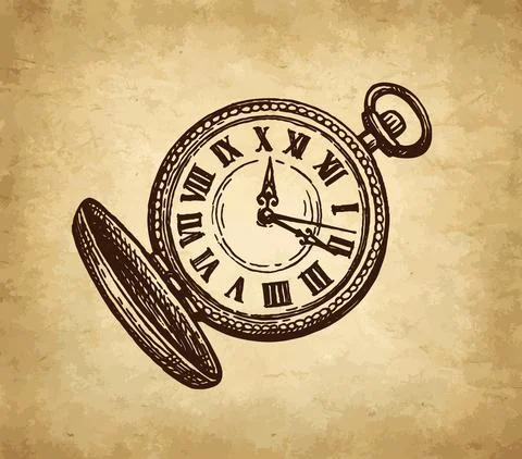 Ink sketch of pocket watch. Illustrazione stock
