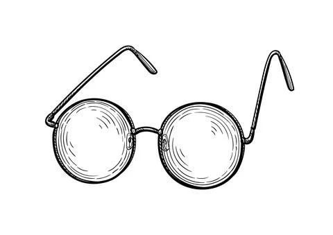 Ink sketch of round glasses. Stock Illustration