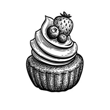 Ink sketch of rum baba. Stock Illustration