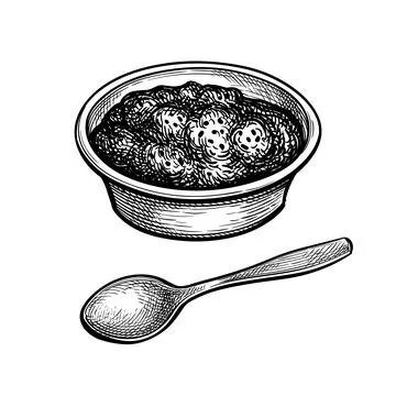 Ink sketch of sauser with jam. Illustrazione stock