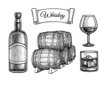 Ink sketch set of whiskey. Stock Illustration