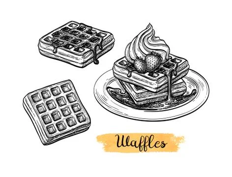 Ink sketch of waffle. Illustrazione stock