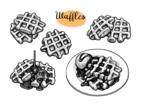 Ink sketch of waffles. Stock Illustration