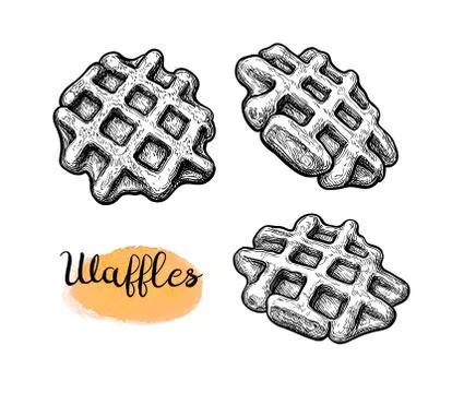 Ink sketch of waffles. Stock Illustration