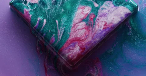 Ink spill geometric cube angle splatter bubbles Stock Footage 333990478