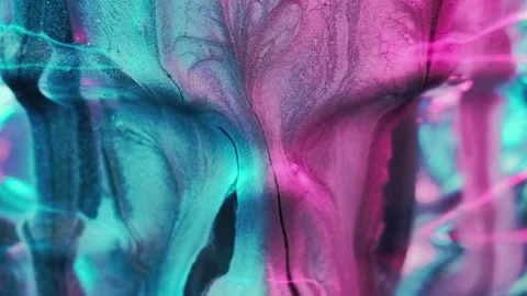 Ink spill neon fluid blue pink black glitter paint Stock Footage 279041985