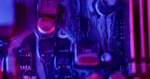 Ink spill processor chip digital motherboard art Stock Footage 318430409