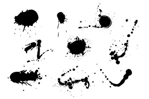 Ink Splash stain shape, brush abstract spatter isolated creative set. Frame Stock Illustration
