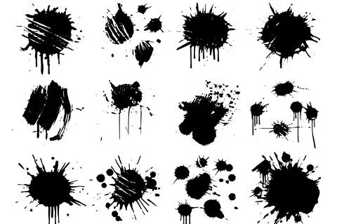 Ink Splash Vector Set: Abstract Grunge Stains, Drops, and Spatters in Black and Stock Illustration