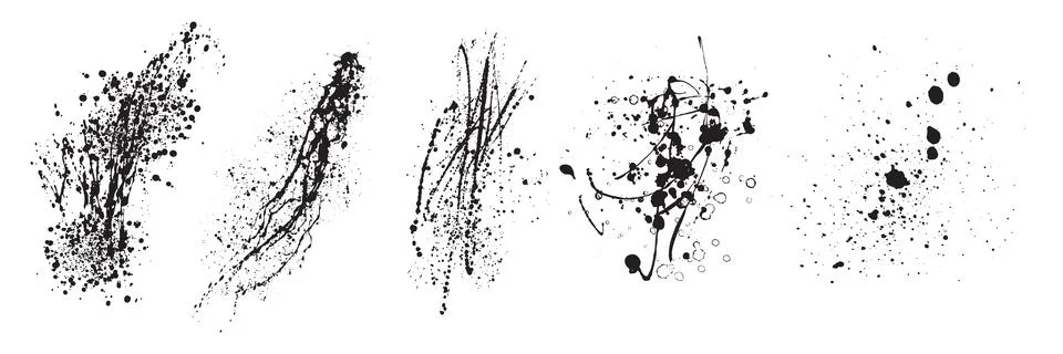 Ink splash vector set, black splatter texture kit, brushstroke drops Ilustración de archivo