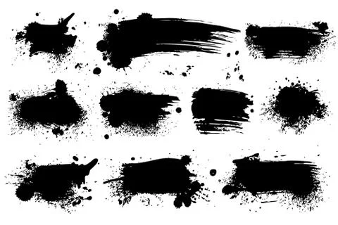 Ink splashes. Black inked splatter dirt stain splattered spray splash with drops Stock Illustration