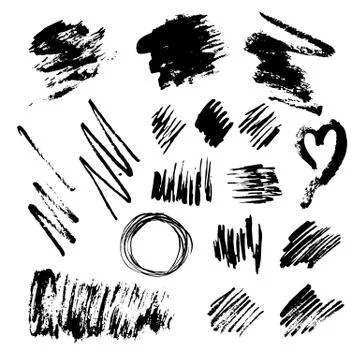Ink splashes, blots, lines and circles on a whites background. Vector ink set Stock Illustration