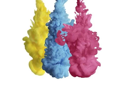 Ink splashes of different colors on white background Stock Photos