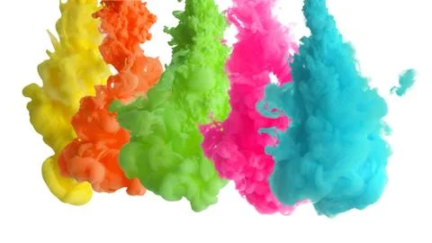 Ink splashes of different colors on white background Stock Photos