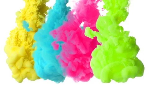 Ink splashes of different colors on white background Stock Photos