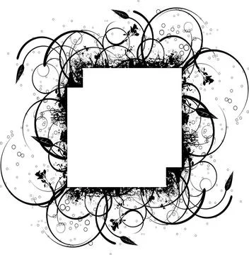 Ink splat floral cross Abstract floral ink splat border design in black an... Stock Photos