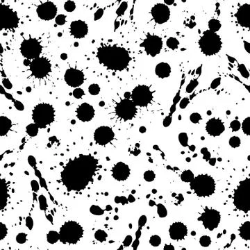 Ink splat seamless pattern. Abstract spot shapes, black inked drops. Grunge Stock Illustration