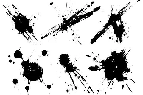 Ink Splatter Vector Set: Dynamic Black and White Patterns. Illustrazione stock