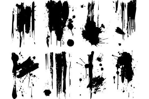 Ink Splatter Vector Set: Dynamic Black and White Patterns. Stock Illustration