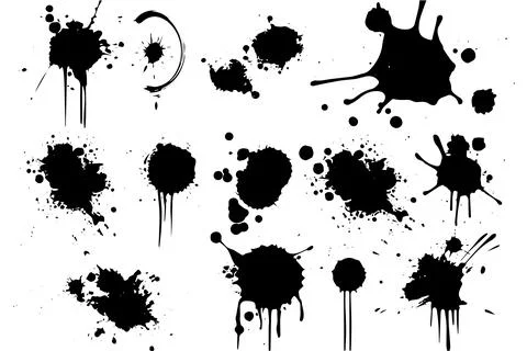 Ink Splatter: Vector Set of Grunge Stains and Spots in Black and White. Stock Illustration