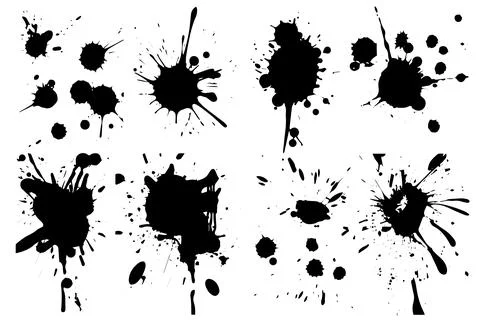 Ink Splatter: Vector Set of Grunge Stains and Spots in Black and White. Stock Illustration