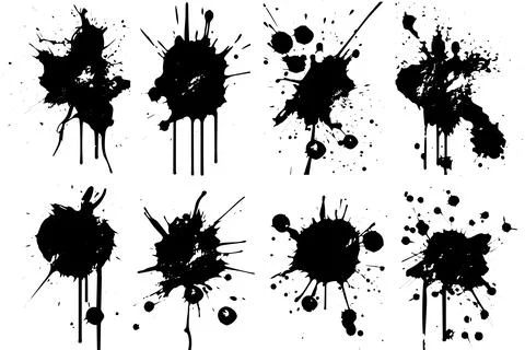 Ink Splatter: Vector Set of Grunge Stains and Spots in Black and White. Stock Illustration
