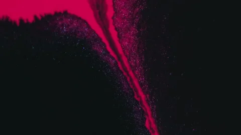 Ink stream glitter paint flow red fluid drip black Stock Footage 257352125