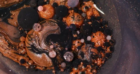 Ink stream shiny bubbles glitter acrylic oil water Stock Footage 321265858
