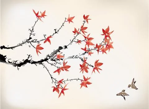 Ink style maple leaves Stock Illustration