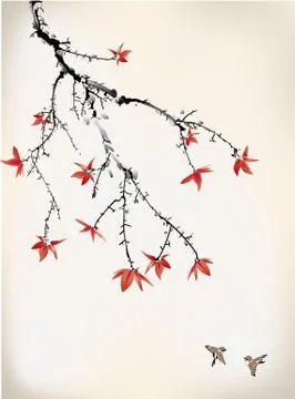 Ink style maple leaves 스톡 일러스트